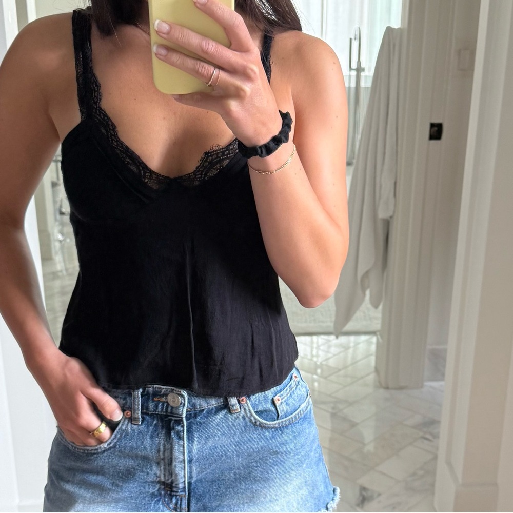 Mustard Seed Black Lace Cami Tank Top